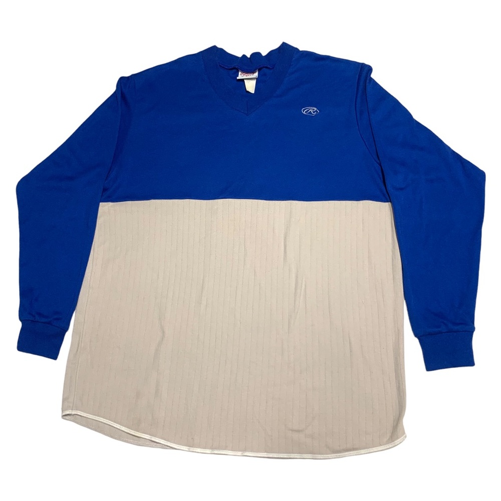 Rawlings Colorblock Long Sleeve V-Neck Baseball‎ Sweater Men's L Blue and Grey